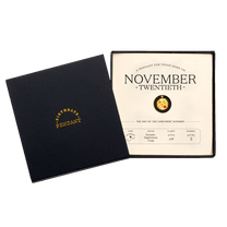 The November Twentieth Pendant inside its box