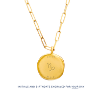 The back of a Birthdate Pendant with sample engraving. Initials and birthdate can be custom engraved for your day.